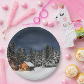 Rustikale Kabine Schnee Winter Pappteller (Party)