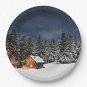 Rustikale Kabine Schnee Winter Pappteller (Vorderseite)