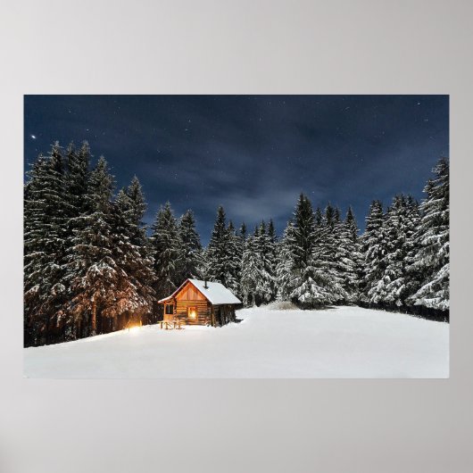 Rustikale Kabine Schnee Winter Poster (Vorne)
