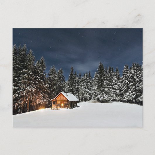 Rustikale Kabine Schnee Winter Postkarte (Vorderseite)