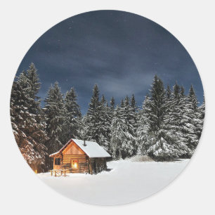 Rustikale Kabine Schnee Winter Runder Aufkleber
