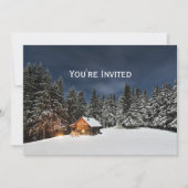 Rustikale Kabine Schnee Winter Weihnachten Einladung (Vorderseite)