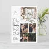 Rustikale Kabine Verheiratet & Merry Collage Foto Feiertagskarte (Stehend Vorderseite)