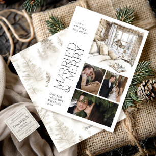 Rustikale Kabine Verheiratet & Merry Collage Foto Feiertagskarte