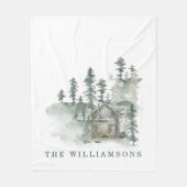 Rustikale Kabine Wasserfarbenwald Name der grünen  Fleecedecke (Vorderseite)