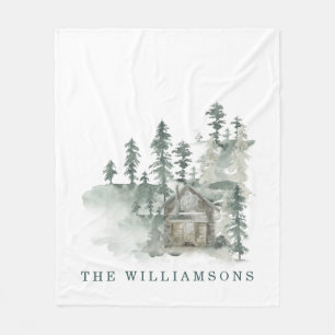 Rustikale Kabine Wasserfarbenwald Name der grünen  Fleecedecke