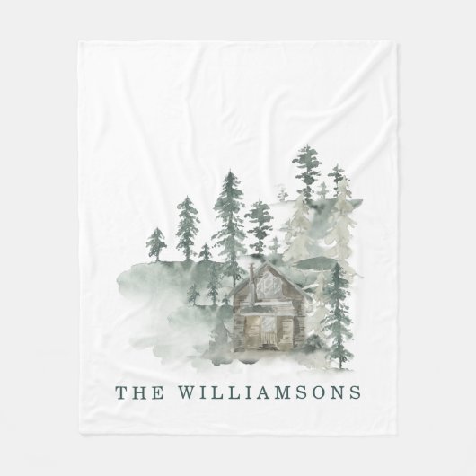 Rustikale Kabine Wasserfarbenwald Name der grünen Fleecedecke (Vorderseite)