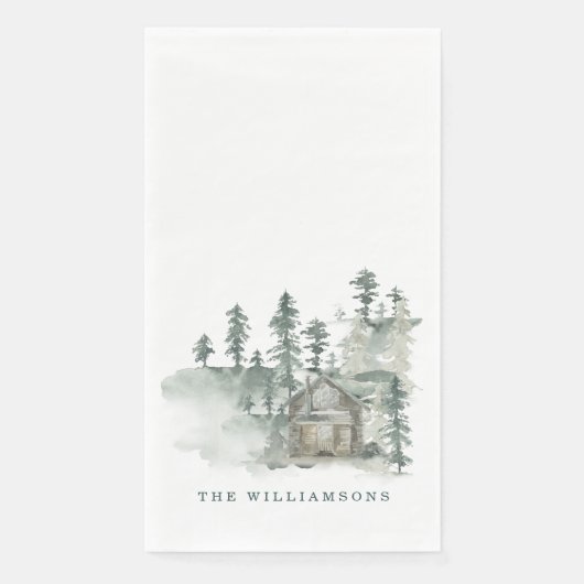 Rustikale Kabine Wasserfarbenwald Name der grünen Serviette (Vorderseite)