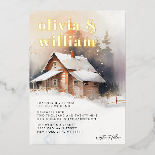 Rustikale Kabine Winterhochzeit Folieneinladung