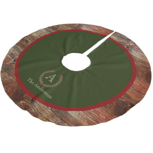 Rustikale Kabinen-hölzerner Monogramm-Familiennam Polyester Weihnachtsbaumdecke