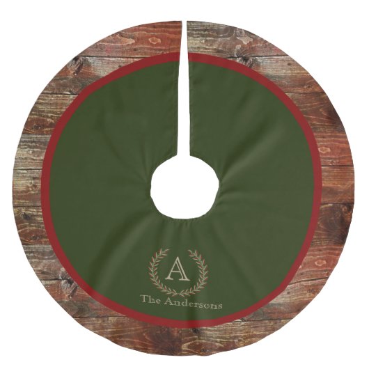 Rustikale Kabinen-hölzerner Monogramm-Familienname Polyester Weihnachtsbaumdecke (Vorderseite)