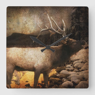 Rustikale Kabinen-Hüttenwaldgebirgselche Quadratische Wanduhr