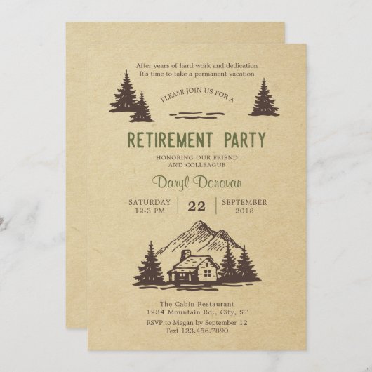 Rustikale Kabinenruhestandsregelung Party Einladun Einladung (Vorne/Hinten)