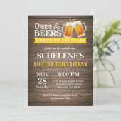Rustikale Käfer und Bier 100. Geburtstag Einladung (Stehend Vorderseite)
