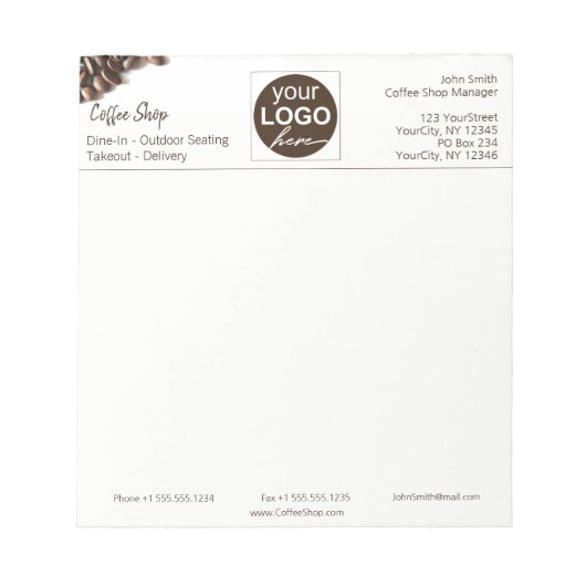 Rustikale Kaffeebohnen Coffee Shop - Ihr Logo Notizblock (Vorderseite)
