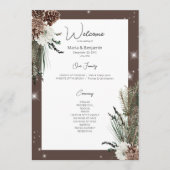 Rustikale Kakao-Braun-Kiefer-Winter-Sparkle Hochze Programm (Vorderseite)