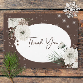 Rustikale Kakao Pine Winter Sparkle Hochzeit Dankeskarte