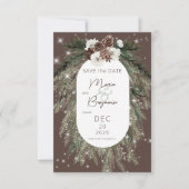 Rustikale Kakao Pine Winter Sparkle Hochzeit Save The Date (Vorderseite)