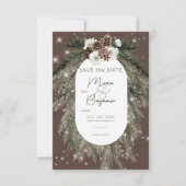 Rustikale Kakao Pine Winter Sparkle Hochzeit Save The Date (Vorderseite)