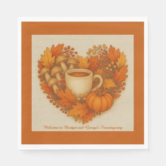 rustikale Kakao-Tasse und Herbstblätter Serviette (Vorderseite)
