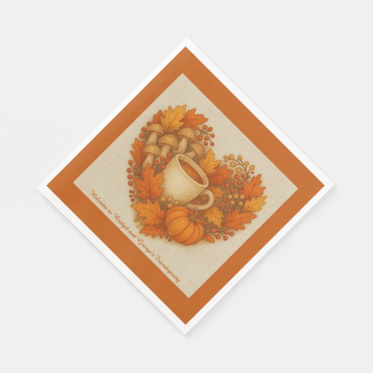 rustikale Kakao-Tasse und Herbstblätter Serviette (Ecke)