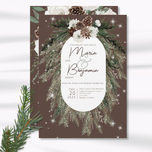 Rustikale Kakaofichte Winterfunkel-Hochzeit Einladung