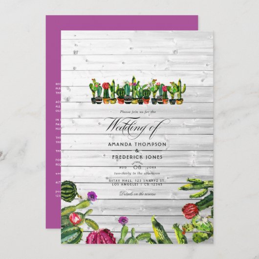 Rustikale Kakteen Succulents Wedding Einladung (Vorne/Hinten)