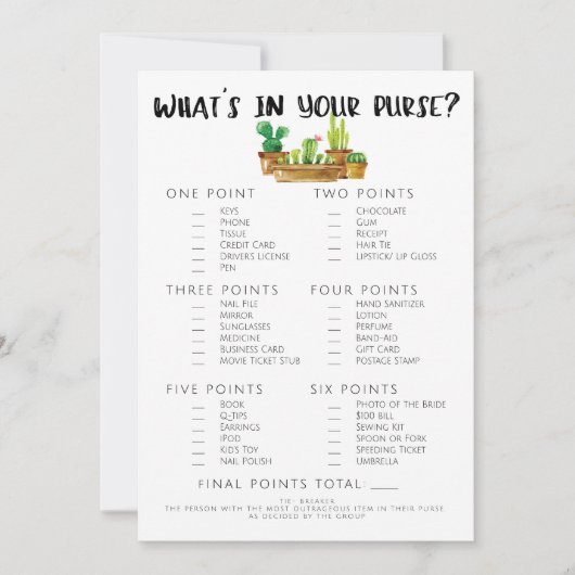 Rustikale Kaktus-Brautparty-Spielumgebung Einladung (Vorderseite)