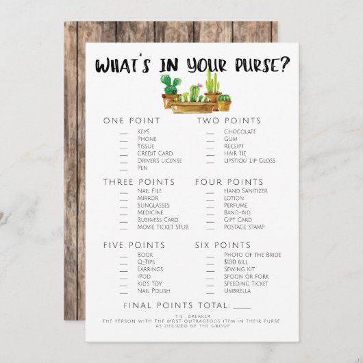 Rustikale Kaktus-Brautparty-Spielumgebung Einladung (Vorne/Hinten)