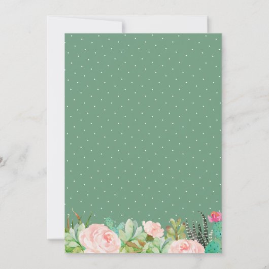 Rustikale Kaktus Hochzeitessen Probe Abendessen Einladung (Rückseite)