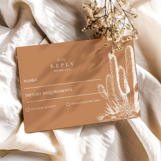 Rustikale Kaktus Wüstenlandschaft Hochzeit RSVP Karte