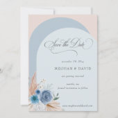 Rustikale Kalligrafie Boho Dusty Blue Pampas Save The Date (Vorderseite)
