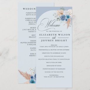 Rustikale Kalligrafie Boho Dusty Blue Pampas Weddi Programm