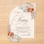 Rustikale Kalligrafie Boho Terracotta Pampas Weddi Acryleinladungen (Vorderseite)