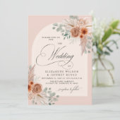 Rustikale Kalligrafie Boho Terracotta Pampas Weddi Einladung (Stehend Vorderseite)