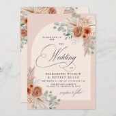 Rustikale Kalligrafie Boho Terracotta Pampas Weddi Einladung (Vorne/Hinten)