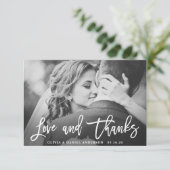Rustikale Kalligrafie Hochzeit Danke Foto Card (Stehend Vorderseite)