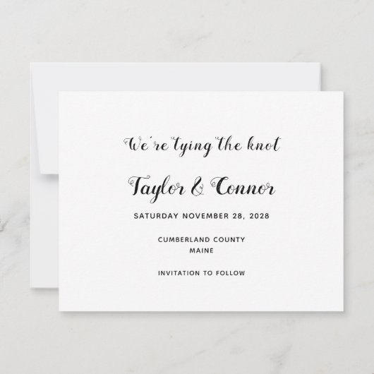 Rustikale Kalligrafie-Hochzeit rettet das Datum Einladung (Rückseite)