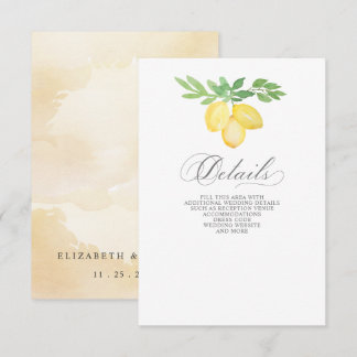 Rustikale Kalligrafie Lemon Citrus Sommer Hochzeit Begleitkarte