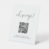 Rustikale Kalligrafie Oh Snap QR Code Hochzeit Sockelschild (Vorderseite)