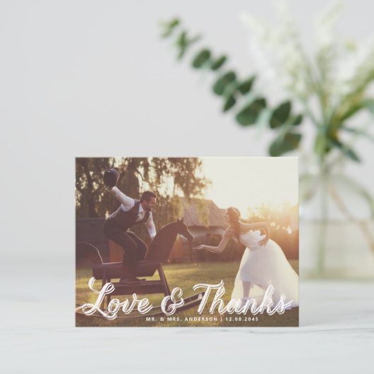 Rustikale Kalligraphie Hochzeit Danke Postcard Postkarte (Stehend Vorderseite)