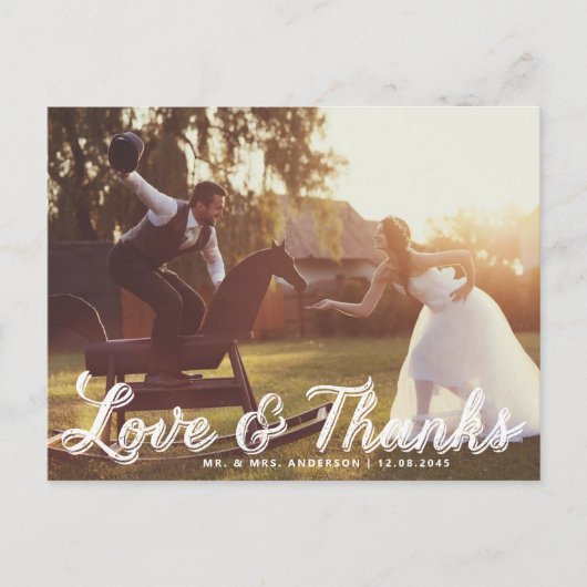 Rustikale Kalligraphie Hochzeit Danke Postcard Postkarte (Vorderseite)