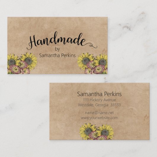 Rustikale Kalligraphie Sonnenblumen Handmade-Kraft Visitenkarte (Vorne/Hinten)