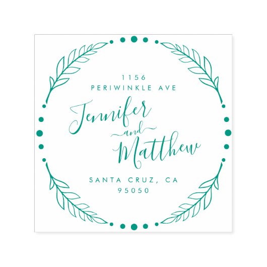 Rustikale kalligraphische Wreath Wedding-Rücksende Permastempel (Design)