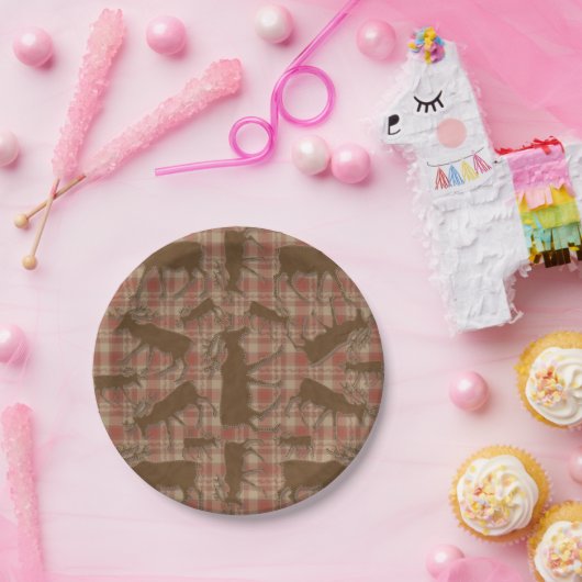 Rustikale kariert-braune Elch-Teller Pappteller (Party)