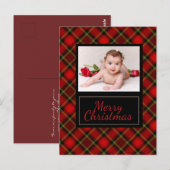 Rustikale Kariert Frohe Weihnachts-Foto Postkarte (Vorne/Hinten)