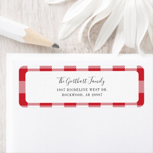 Rustikale Kariert Red White Gingham Rücksendeadres (Insitu)