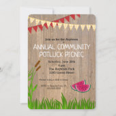 Rustikale Karierte Community Potluck Picnic Einlad Einladung (Vorderseite)