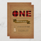 Rustikale Karierte erste Geburtstagsparty Einladun Einladung (Vorne/Hinten)