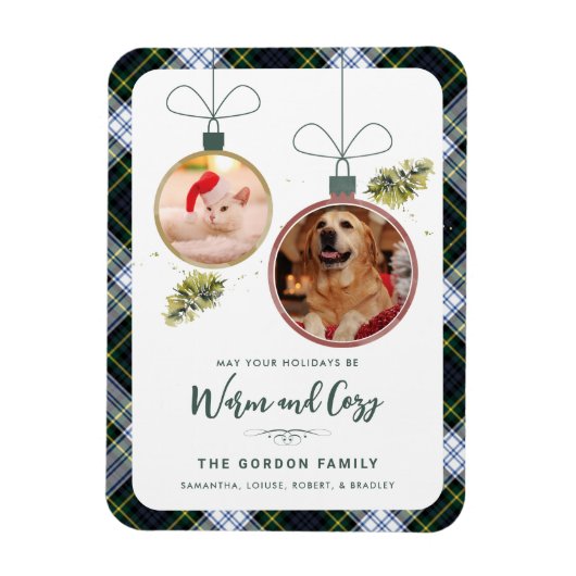 Rustikale Karierte Familie Weihnachten 2 Haustiere Magnet (Vertikal)